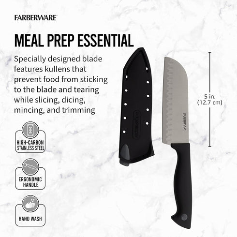 Farberware Edgekeeper 5-Inch Santoku Knife with Self-Sharpening Blade Cover, High Carbon-Stainless Steel Kitchen Knife with Ergonomic Handle, Razo...