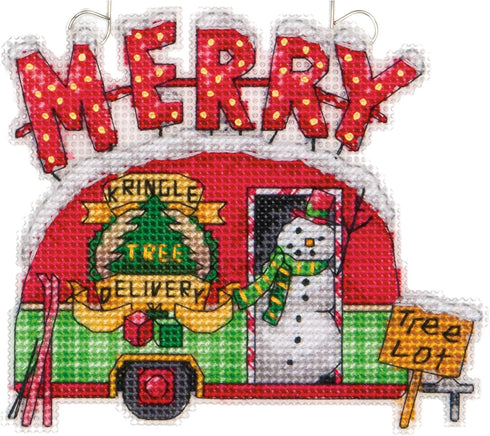 Dimensions Holiday Truck Christmas Ornaments Counted Cross Stitch Kit for Beginners, 14 Count Plastic Canvas, 4pc...