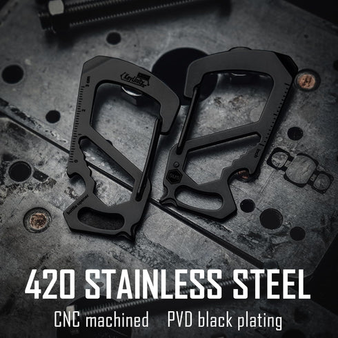 KeyUnity KS00BK Carabiner Clip Multitool Stainless Steel 7 Tools in 1 | Quick Release Clasp | Wrench | Cross Screwdriver | Slotted Screwdriver | B...