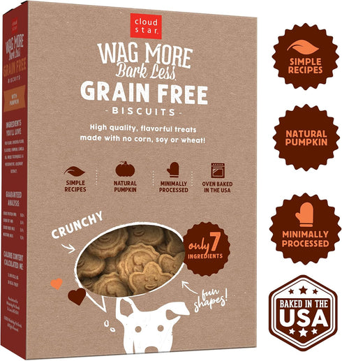 Cloud Star Corp, Wag More Bark Less Grain Free Oven Baked Pumpkin Dog Biscuits , 14 Ounce (Pack of 1)...