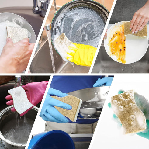 9 Pack Biodegradable Natural Kitchen Sponge - Compostable Cellulose and Coconut Walnut Scrubber Sponge - Eco Friendly Sustainable Sponges for Dish...