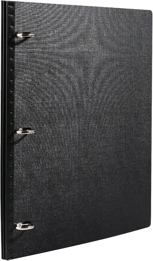Telescoping 3 Ring Binder-Black, Flexible Binder with Elastic Rubble Spine+3 Round Rings, Flat Writing Binder...