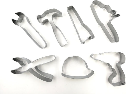 Tools Cookie Cutters Set – 7 PC High Grade 430 Stainless Steel –Wrench, Hammer, Saw, Chainsaw, Pliers, Safety Helmet and Drill...