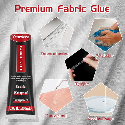 Fabric Glue, Clear Fabric Glue for Clothing Permanent Washable, Fabric Fusion Glue for All Fabrics, Clothes, Leather, Cotton, Flannel, Denim, Poly...