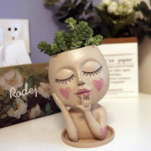 Face Flower Pots Head Planter, Cute Resin Face Planters for Indoor Outdoor Plants, Macetas para Plantas Unique Head Plant Pot Face Vase with Drain...