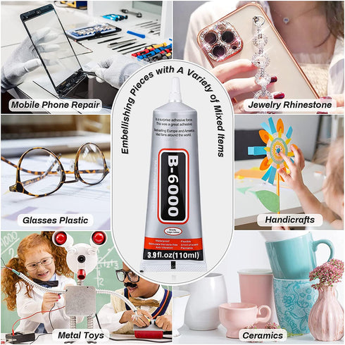 B6000 Jewelry Glue Clear Rhinestone, Inlay Glue, Pendant Adhesive, 110g Craft Adhesive Glue with Precision Tip Multifunctional Fabric Glue (110ML)...