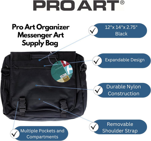 Pro Art, 15-inch x 12-inch x 2-3/4-inch Art Supply Messenger Bag, Black...