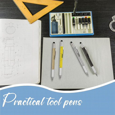 16 Pcs Blue Ink Multi Tool Tech Pen Gift Pen for Men Dad Screwdriver Pen with Ruler 6 in 1 Ballpoint Pen and Pen Refills (Yellow,Black,Glod,White)...