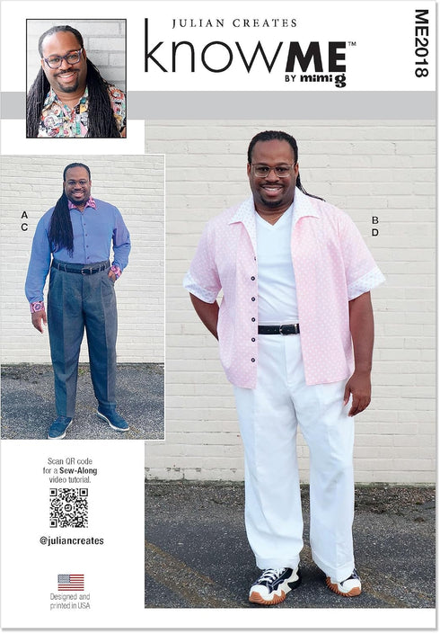 Know Me Men's Button Up Shirt and Pants Sewing Pattern Packet by Julian Creates, Design Code ME2018...