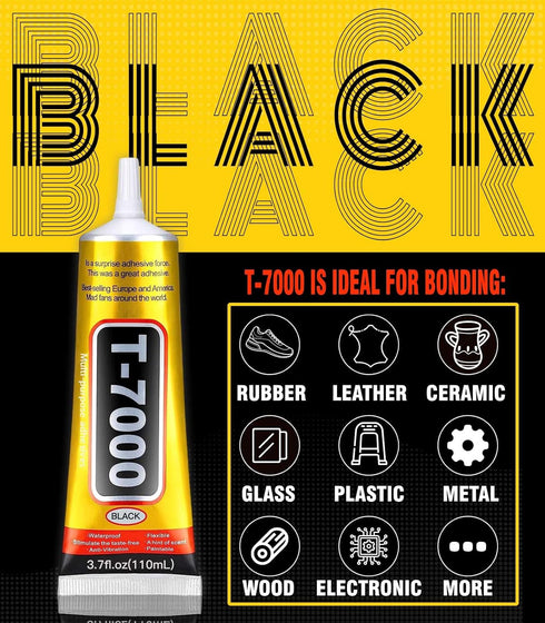 T-7000 Black Adhesive Glue for Phone, Waterproof Jewelry Glue Precision Craft Adhesive for Cell Phone Screen Repair Glass Wood Crafts Metal and St...