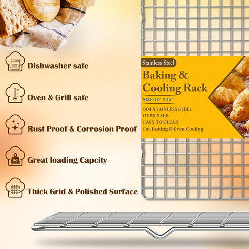 2PCS Cooling Racks for Cooking and Baking - 10" x 15"Heavy Duty Stainless Steel Wire Rack for Baking, Grilling, Roasting - Oven & Dishwasher Safe ...