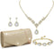 Clutch Purse Jewelry Set for Women Evening Bags Silver Gold Rhinestone Crystal Necklace Earrings Bracelet Set Formal Wedding Bridal Accessories Je...