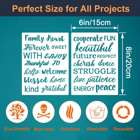 4 Pieces Word Stencils for Painting Decors, 6 x 8 Inches Inspirational Quote Stencils Resuable Plastic Stencils Motivational Templates for Word Ar...