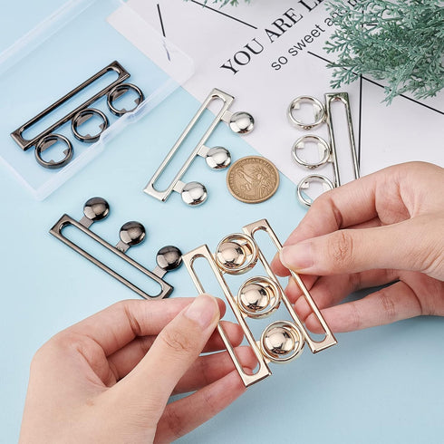 BENECREAT 3 Set 3 Colors Wide Waist Belt Eye Buckle, 2.7x1.2 Metal Hook Buckle Fastening Belt Accessories for DIY Waist Belt Hand Sewing Dress Bel...