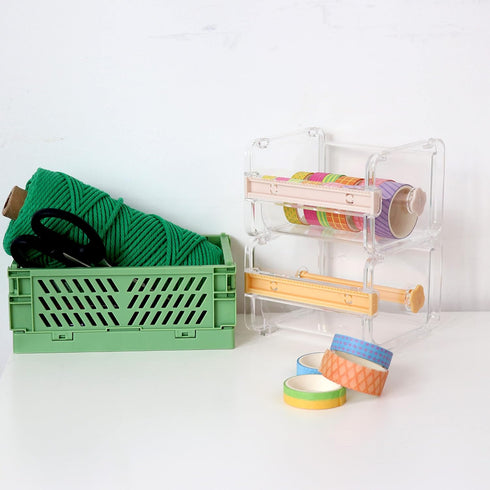 N&P SQian 2 Pack Transparent Visible Desktop Multi Washi Tape Dispenser, Desktop Acrylic Roll Tape Storage Box Holder Organizer Cutter for Office ...