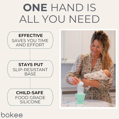 Boekee Baby Bottle Holder and Easy Hands Free Silicone Breast Pump Holder for One Handed Bottle Prep - Robins Egg, 1-Pack...