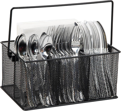 Mind Reader Utensil Holder, Silverware Organizer, Caddy, Cutlery Holder, Kitchen, Metal Mesh, 10"L x 7"W x 4.75"H, Black...