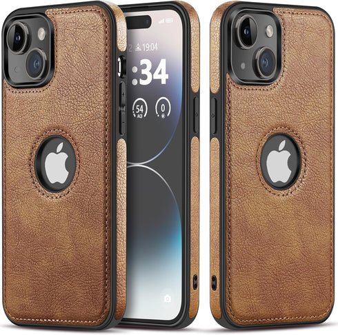 Unique Design Luxury Leather Business Phone Case for iPhone 15 Anti-Slip Scratch Resistant Ultra Slim Protective Case (2023,6.1”) (Brown)......