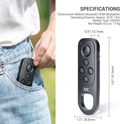 JJC Bluetooth Wireless Remote Control for Fujifilm Fuji X100VI X-T5 X-T4 X-T3 X-T50 X-T30 II X-T30 X-S20 X-S10 X-H2S X-H2 Camera, Camera Zoom Remo...