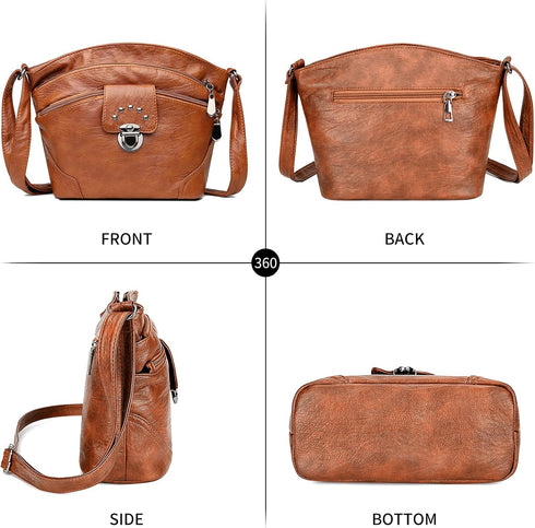 Women Multi-Pocket Crossbody Shoulder Bag Ladies Handbags Soft PU Leather Messenger Bag with Adjustable Strap...