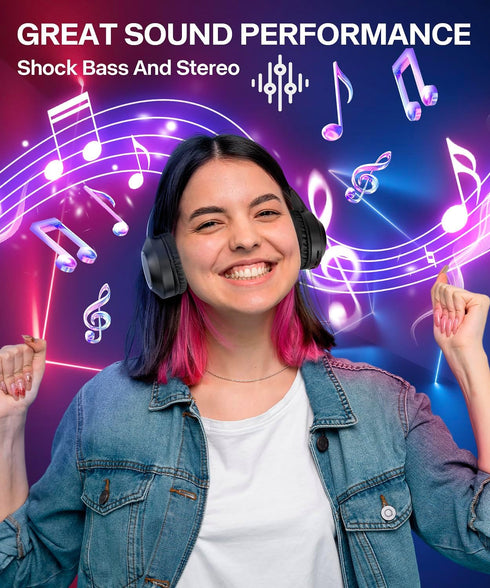 Kids Bluetooth Headphones, Wireless Headphones for Kids, Built-in Microphone, LED Lights, Noise Cancelling for Boys Girls Ages 6-18 or Adults (Bla...