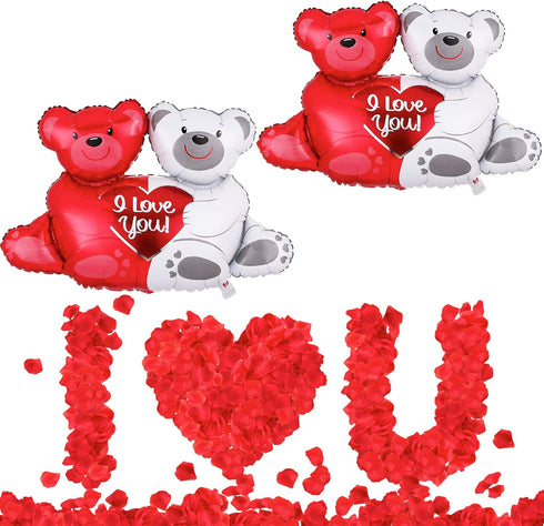 KatchOn, Huge 40x30 Inch Teddy Bear 'I Love You' Balloons - Pack of 2, Red, Romantic-Themed Balloons for Valentine's Day, Anniversary, Romantic Ni...