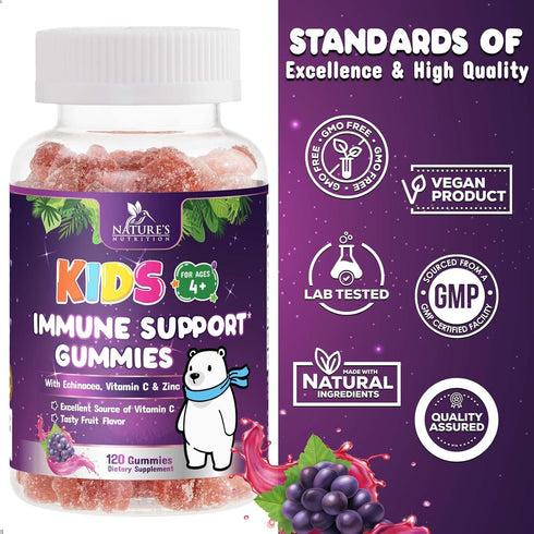 Immune Support Gummies for Kids & Toddler with Vitamin C, Zinc & Echinacea, Daily Childrens Immune Support Gummy Vitamins for Kids Ages 4 and Up, ...