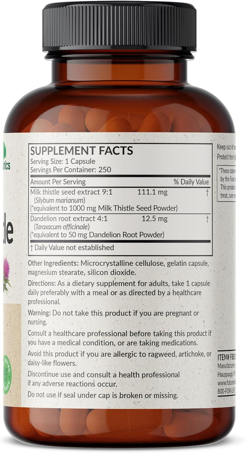 Futurebiotics Milk Thistle Silymarin Marianum & Dandelion Root Liver Health Support, Antioxidant Support, Detox, 250 Capsules...