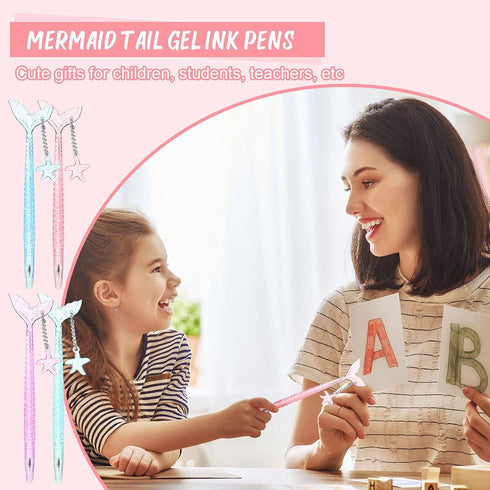 24 Pieces Mermaid Tail Gel Ink Pens for Child Mermaid Fish Ballpoint Pens for Mermaid Party Supplies Office School Supplies, 0.5 mm Black Gel Ink ...