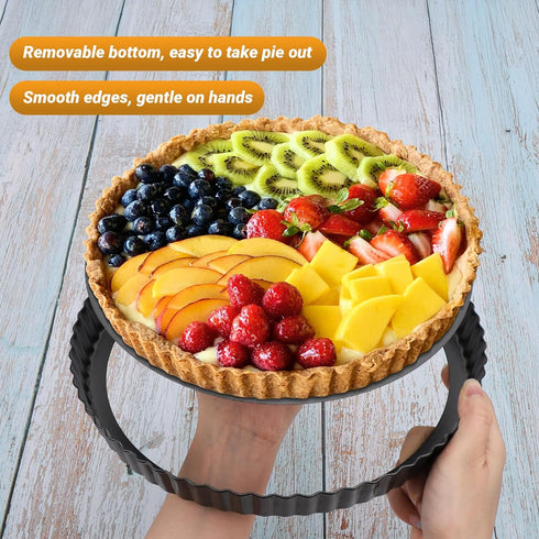 Beasea Tart Pan 10 Inch with Removable Bottom, Non Stick Quiche Pan Pie Shell Fluted Edge Tart Pan, Loose Base Carbon Steel Round Cooking Pan for ...