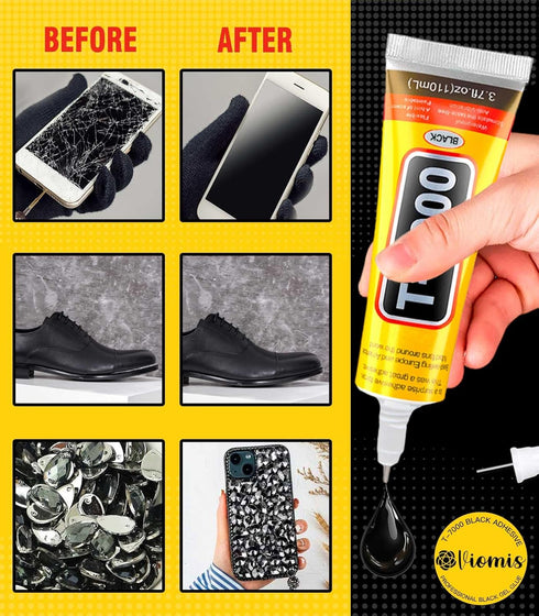 T-7000 Black Adhesive Glue for Phone, Waterproof Jewelry Glue Precision Craft Adhesive for Cell Phone Screen Repair Glass Wood Crafts Metal and St...