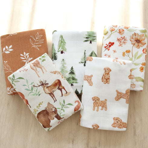 LifeTree Baby Swaddle Blankets Dog, 70% Viscose Bamboo and 30% Cotton Muslin Swaddle Blankets Boys Girls Swaddling Wrap Receiving Blanket Neutral ...