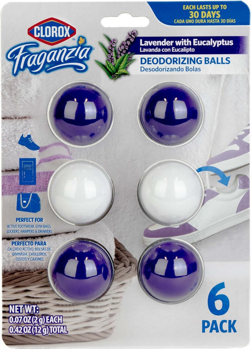 Clorox Fraganzia Deodorizing Balls, Lavender with Eucalyptus Scent - Battery Free Air Refresher, Odor Eliminators for Shoes, Gym Bag, Closet, Lock...