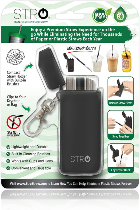 STRO Portable Reusable Metal Straw with Travel Case & Built-in Cleaning Brush, Stainless Steel Straws Drinking Straw for 20 and 30 oz Tumblers, Ca...