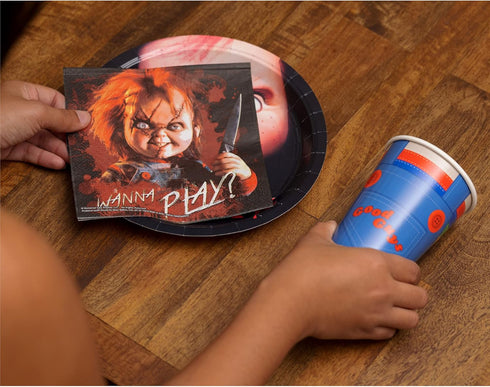 Silver Buffalo Chucky's Face Party Supplies Set, Party Pack Paper Plates Cups Napkins, 60-Pieces...