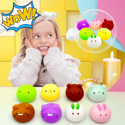 6 Pcs Mochi Squishy Toys for Kids Party Favors, Mini Round Animals Toys Kawaii Squishies for Classroom Prizes, Easter Basket and Goodie Bag Stuffe...