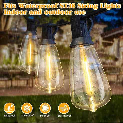 Couah 10 Pack Edison LED Light Bulbs, 0.6 watt E12 Screw Base Replacement Bulbs, LED Shatterproof Bulbs ST38 Clear Plastic Light Bulbs for Outdoor...