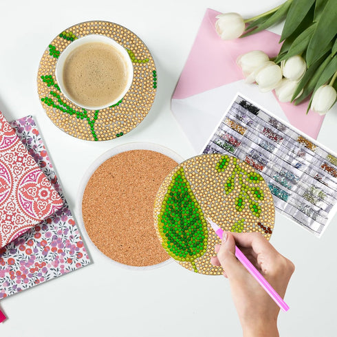 8 Pcs Leaves Diamond Painting Coasters Kit,Acrylic Diamond Art Coasters with Holder,DIY Green Leave Diamond Painting Coasters for Adults Beginners...
