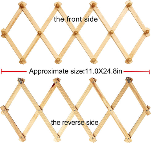 AMAPON Accordion Style Expandable Wall Wooden Coat Rack 13 Hooks (Pegs) Hang Hats Jackets Coffee Mug Purses Necklaces Towels Cap Leash Scarves Dat...