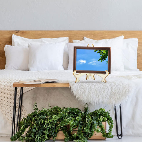 PATIKIL 5" Acrylic Decorative Plate Stand Holder, 4 Pack Table Use Foldable Picture Easel Frame Holder for Displaying Photos, Card, Canvases, Whit...