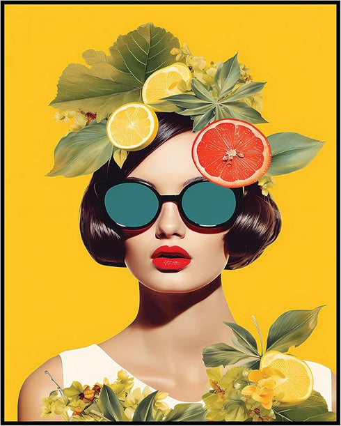 Posterizer 1 pcs-vintage fashion-woman , fruits , flowers collage-Abstract & Modern Art-Retro Art-Gift for Art Lovers-Art for Cafe, Restaurant, Co...