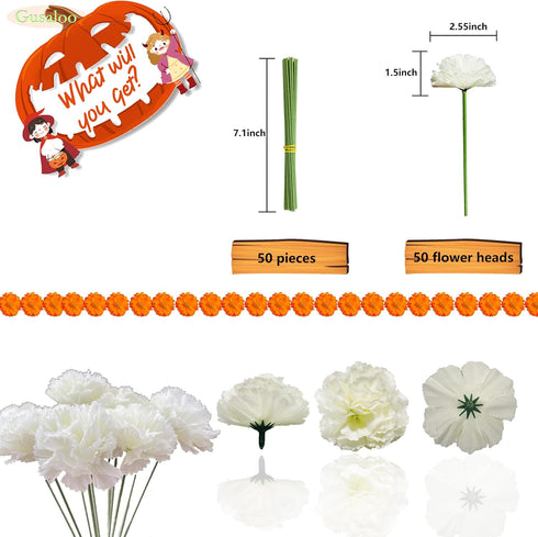 Marigold Flower Heads Bulk 50Pcs, Silk Marigold Artificial Flowers for Diwali Home Decor DIY Wreath Garland Craft Baby Shower Wedding Party Decora...