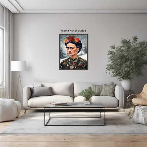 Posterizer 1 pcs- Frida Kahlo inspied art in the snow-Famous Figures Art Collection-Floral Botanical Art- Living Room Bedroom Decor- unframed wall...
