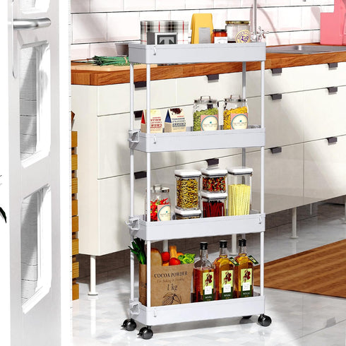 SPACEKEEPER Slim Rolling Storage Cart 4 Tier Bathroom Organizer Mobile Shelving Unit Storage Rolling Utility Cart Tower Rack for Kitchen Bathroom ...