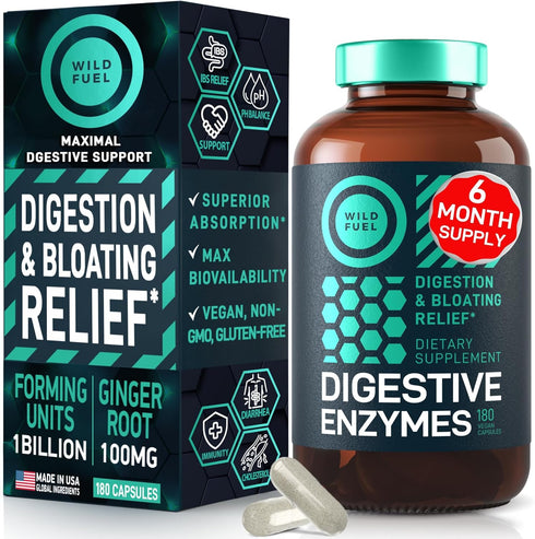 Digestive Enzymes with Probiotics and Prebiotics - Gut Health & Digestion Supplement with Artichoke Ginger Turmeric – Vegan Enzyme Complex for Dig...