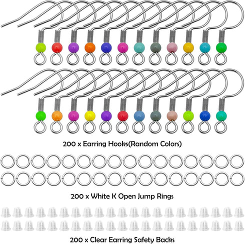 600Pcs Earring Hooks for Jewelry Making Stainless Steel French Earring Hooks Hypoallergenic Ear Wires Colorful Fish Hook Earrings with Earring Bac...