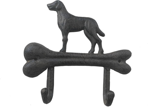 Comfy Hour Antique and Vintage Animal Collection Cast Iron Dog On Bone Double Key Coat Hooks Clothes Rack Wall Hanger, Heavy Duty Recycled...