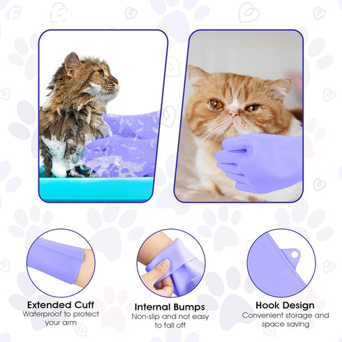 Pet Grooming Gloves, Dog Washing Gloves with High-Density Teeth, Silicone Dog Bathing Gloves with Enhanced Five Finger Design, Bathing and Massagi...