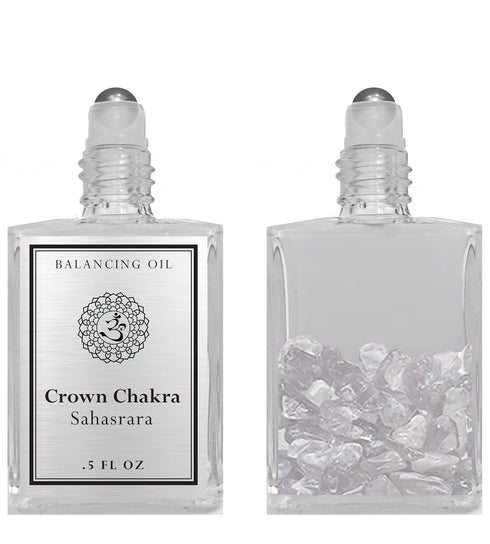 7th Chakra Balancing Oil - Sahasrara Crown Chakra Aromatherapy - Roll On Pulse Points - Infused with White Quartz Crystal and Lavender Essential O...