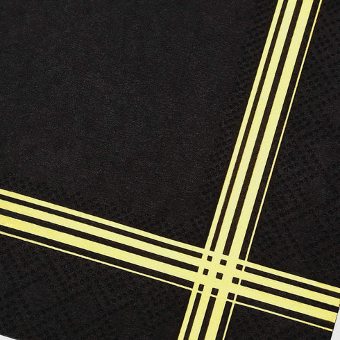 50 Black Gold 3-ply Cocktail Napkins - 5 x 5 Inches, Gold Foil Trim Stripe Bar Napkins for Wedding, Birthday, Graduation, New Year 2024 Decoration...